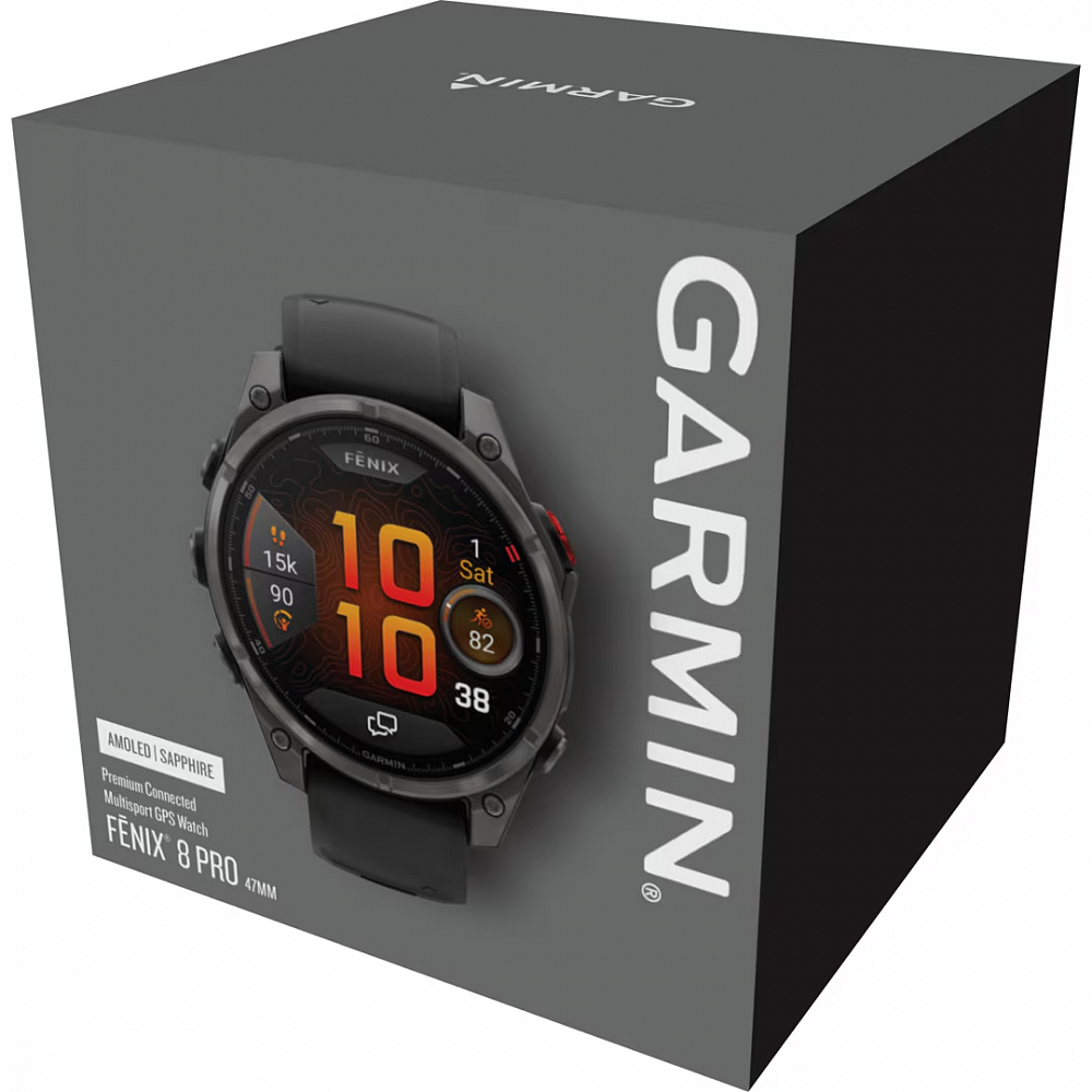 Смарт-часы Garmin Fenix 8 Pro 47 mm AMOLED Sapphire Carbon Gray DLC Titanium Case with Black / Pebble Gray Silicone Band