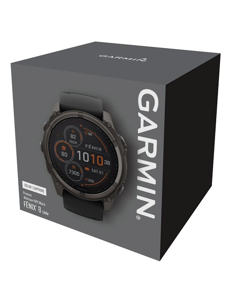 Смарт-часы Garmin Fenix 8 51 mm SOLAR Sapphire Carbon Gray DLC Titanium Case with Black / Pebble Gray Silicone Band