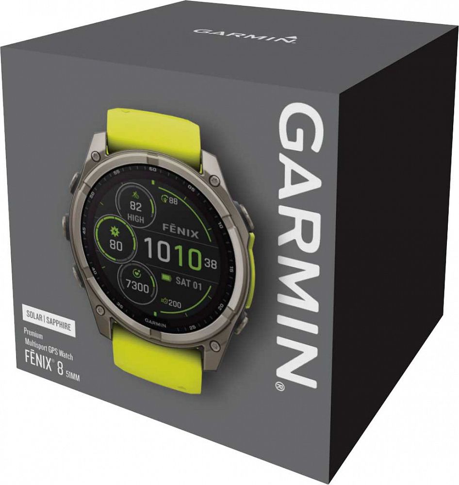 Смарт-часы Garmin Fenix 8 51 mm SOLAR Sapphire Bare Titanium Case with Case with Amp Yellow / Graphite Silicone Band
